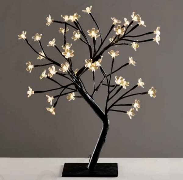 TREE WITH FLOWERS OF SILICONE  36LED ΛΑΜΠΑΚIA ΜΕ ΑΝΤΑΠΤΟΡΑ(24V DC)ΘΕΡΜΟ ΛΕΥΚΟ IP20 45cm 3m ΜΑΥΡΟ  ACA – X1036141
