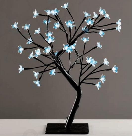 TREE WITH FLOWERS OF SILICONE  36LED ΛΑΜΠΑΚIA ΜΕ ΑΝΤΑΠΤΟΡΑ(24V DC)ΜΠΛΕ IP20 45cm 3m ΜΑΥΡΟ ΚΑΛΩΔΙΟ ACA – X1036641
