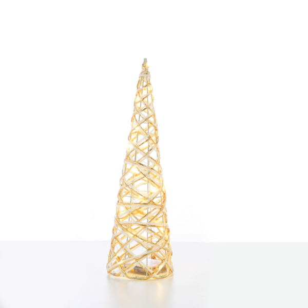“WHITE & GOLD CONE TREE” 20 MINI WW LED ΛΑΜΠ. ΜΠΑΤ. 3ΧΑΑ,IP20 Φ13X40CM ACA – X11201117