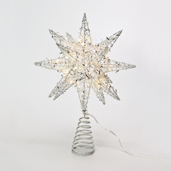 “SILVER TINSEL THREAD STAR 2” 20 MINI WW LED ΛΑΜΠ. ΜΠΑΤ. 3ΧΑΑ,IP20 28x5x20cm ACA – X112011282