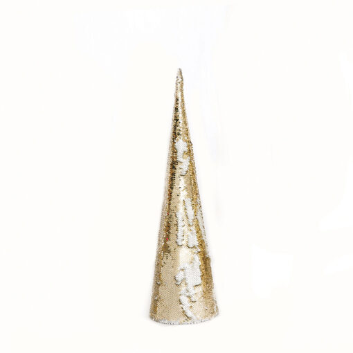 CHAMPAGNE GOLD & WHITE SEQUIN CONE TREE 20 WW LED ΛΑΜΠ. ΜΠΑΤ. 3ΧΑΑ,IP20 Φ18.5Χ50CM ACA – X1120118
