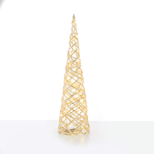 “WHITE & GOLD CONE TREE” 30 MINI WW LED ΛΑΜΠ. ΜΠΑΤ. 3ΧΑΑ,IP20 Φ17X60CM ACA – X11301117