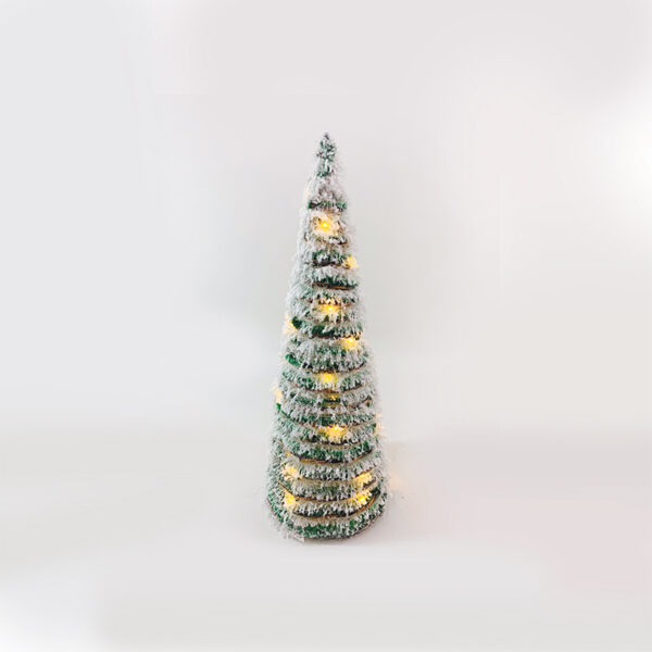 GREEN RATTAN CONE TREE WITH SNOW 30 MINI WW LED ΛΑΜΠ. ΜΠΑΤ. 3ΧΑΑ,IP20 Φ18.5Χ50CM ACA – X1130119