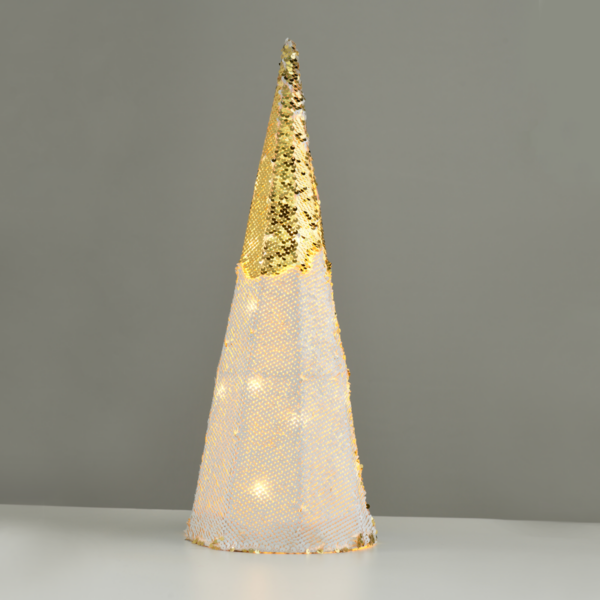 CHAMPAGNE GOLD & WHITE SEQUIN CONE TREE 35 WW LED ΛΑΜΠ. ΜΠΑΤ. 3ΧΑΑ,IP20 Φ27.5X90CM ACA – X1135118