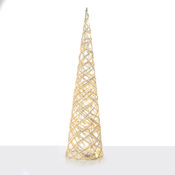 “WHITE & GOLD CONE TREE” 40 MINI WW LED ΛΑΜΠ. ΜΠΑΤ. 3ΧΑΑ,IP20 Φ20.5X80CM ACA – X11401117