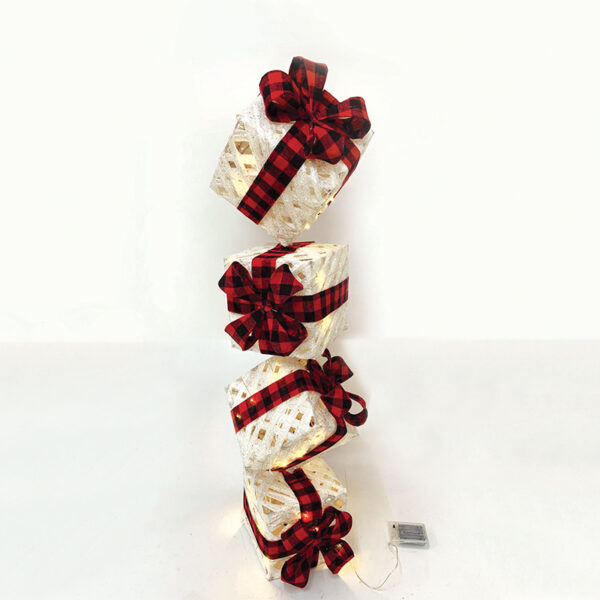 WHITE VERTICAL GIFT BOX, RED&BLACK BOW  50 WW MINI LED ΛΑΜΠ. ΜΠΑΤ. 3ΑΑ IP20 4X19CM, H85CM ACA – X1150116