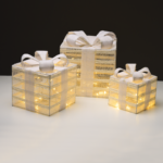 SET “WHITE GIFT BOX, BURLAP BOW” 75(15+25+35) WW LED  ΜΠΑΤ. 3*3ΑΑ IP20 17,23,28.5CM ACA – X11751115