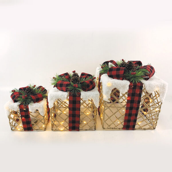 SET WHITE COTTON GIFT BOX, RED&BLACK BOW 90(20+30+40) WW MINI LED  ΜΠΑΤ. 3*3ΑΑ IP20 18,24,30CM ACA – X1190111