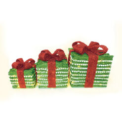 SET GREEN SILVER RATTAN GIFT BOX, RED BOW 90(20+30+40) WW MINI ΛΑΜΠ. ΜΠΑΤ. 3*3ΑΑ IP20 18,24,30CM ACA – X1190114