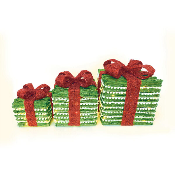 SET GREEN SILVER RATTAN GIFT BOX, RED BOW 90(20+30+40) WW MINI ΛΑΜΠ. ΜΠΑΤ. 3*3ΑΑ IP20 18,24,30CM ACA – X1190114