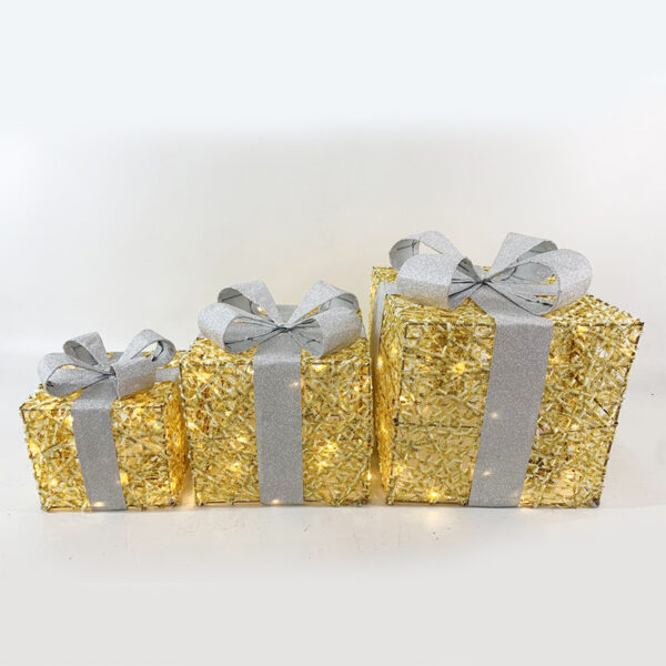 SET GOLD SILK GIT BOX, SILVER BOW  90(20+30+40) WW MINI LED ΛΑΜΠ. ΜΠΑΤ. 3*3ΑΑ IP20 18,24,30CM ACA – X1190115