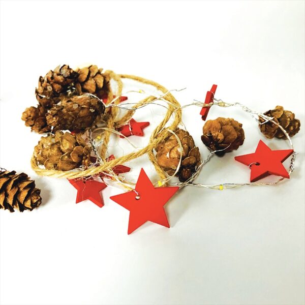 CHRISTMAS GARLAND STRING LIGHTS” ΣΤΕΦΑΝΙ-KOKKINO  ΑΣΤΕΡΙ 20 LED ΛΑΜΠΑΚ ΣΕΙΡΑ ΜΠΑΤΑΡ(2xΑΑ) ΘΕΡΜΟ ACA – XX20WW2A