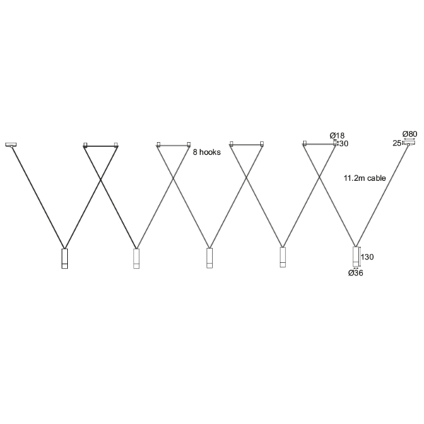 ΚΡΕΜΑΣΤΟ ΦΩΤΙΣΤΙΚΟ 5ΧG9 ΜΑΥΡΟ ΑΛΟΥΜΙΝΙΟ 5x D3,6XH13CM ΚΑΛΩΔΙΟ 11,2M 8HOOKS TERES ACA DECOR – YL22P5BK