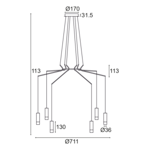 ΚΡΕΜΑΣΤΟ ΦΩΤΙΣΤΙΚΟ 6ΧG9 ΜΑΥΡΟ ΑΛΟΥΜΙΝΙΟ 6x D3,6XH13CM ΚΑΛΩΔΙΟ 1,3M TERES ACA DECOR – YL23P6BK