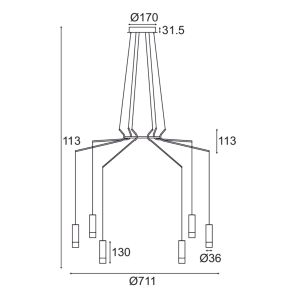 ΚΡΕΜΑΣΤΟ ΦΩΤΙΣΤΙΚΟ 6ΧG9 ΜΑΥΡΟ ΑΛΟΥΜΙΝΙΟ 6x D3,6XH13CM ΚΑΛΩΔΙΟ 1,3M TERES ACA DECOR – YL23P6BK