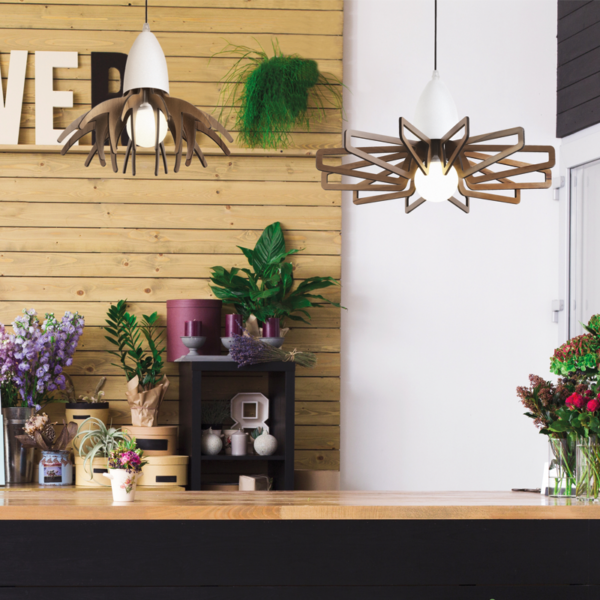 ACA DECOR   – Κρεμαστό Φωτιστικό 1ΧE27 Απόχρωση   Ξύλου Mdf + Λευκό Μεταλλικό Φ35XH80cm