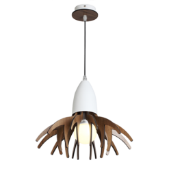 ACA DECOR   – Κρεμαστό Φωτιστικό 1ΧE27 Απόχρωση   Ξύλου Mdf + Λευκό Μεταλλικό Φ35XH80cm
