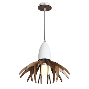 ACA DECOR   – Κρεμαστό Φωτιστικό 1ΧE27 Απόχρωση   Ξύλου Mdf + Λευκό Μεταλλικό Φ35XH80cm