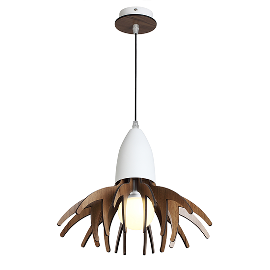 ACA DECOR   – Κρεμαστό Φωτιστικό 1ΧE27 Απόχρωση   Ξύλου Mdf + Λευκό Μεταλλικό Φ35XH80cm
