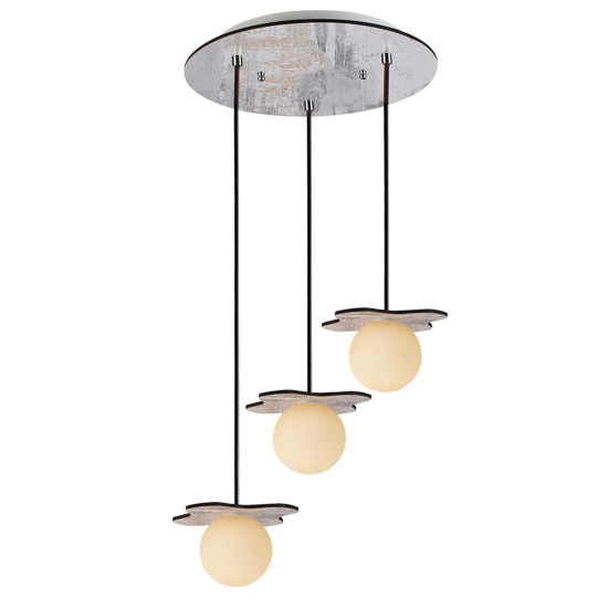 ACA DECOR   – Κρεμαστό Φωτιστικό 3ΧG9  Απόχρωση Παλ Ξύλο Mdf + Λευκό Γυαλί Φ30ΧΗ60cm