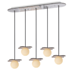 ACA DECOR   – Κρεμαστό Φωτιστικό 5ΧG9  Απόχρωση Παλ Ξύλο Mdf + Λευκό Γυαλί 63Χ15ΧΗ60cm