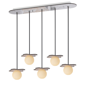 ACA DECOR   – Κρεμαστό Φωτιστικό 5ΧG9  Απόχρωση Παλ Ξύλο Mdf + Λευκό Γυαλί 63Χ15ΧΗ60cm