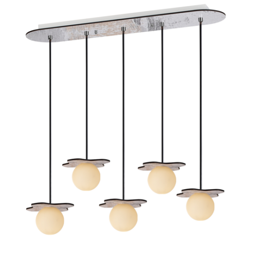 ACA DECOR   – Κρεμαστό Φωτιστικό 5ΧG9  Απόχρωση Παλ Ξύλο Mdf + Λευκό Γυαλί 63Χ15ΧΗ60cm