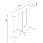 ACA DECOR   – Κρεμαστό Φωτιστικό 5ΧG9  Απόχρωση Παλ Ξύλο Mdf + Λευκό Γυαλί 63Χ15ΧΗ60cm