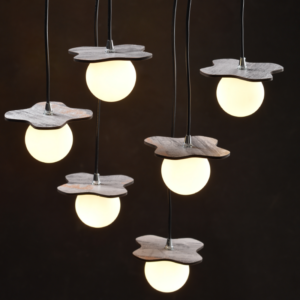 ACA DECOR   – Κρεμαστό Φωτιστικό 5ΧG9  Απόχρωση Παλ Ξύλο Mdf + Λευκό Γυαλί 63Χ15ΧΗ60cm