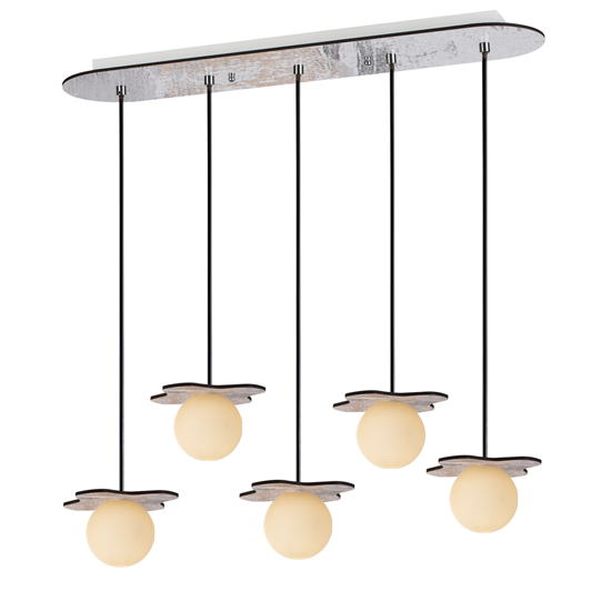 ACA DECOR   – Κρεμαστό Φωτιστικό 5ΧG9  Απόχρωση Παλ Ξύλο Mdf + Λευκό Γυαλί 63Χ15ΧΗ60cm