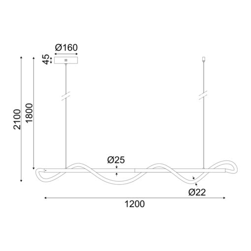 ΚΡΕΜΑΣΤΟ ΦΩΤΙΣΤΙΚΟ  LED 36W 3000K 2000LM KYMA ΜΑΥΡΟ ΜΕΤΑΛΛΙΚΟ IP20 120Χ6XΗ215CM ACA – ZM36LEDP120BK