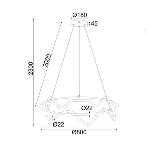 ΚΡΕΜΑΣΤΟ Φ/Σ LED 60W 3000K 3400LM KYMA ΜΑΥΡΟ ΜΕΤ/ΚΟ IP20 D80XH230CM ACA – ZM36LEDP80BK