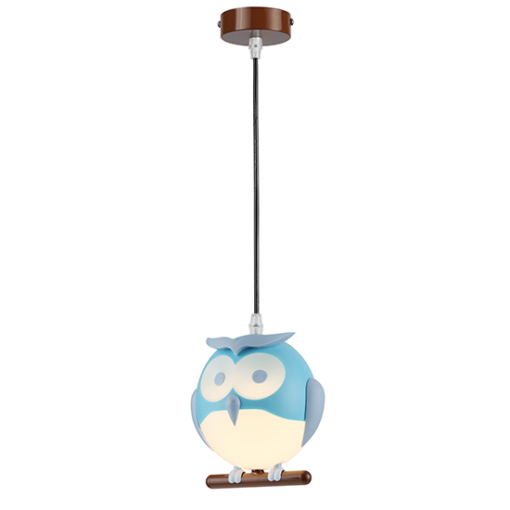 ACA DECOR  – Κρεμαστό Φωτιστικό 1ΧΕ14 Μπλε Πλαστικό Κουκουβάγια 15Χ13,5ΧΗ80cm