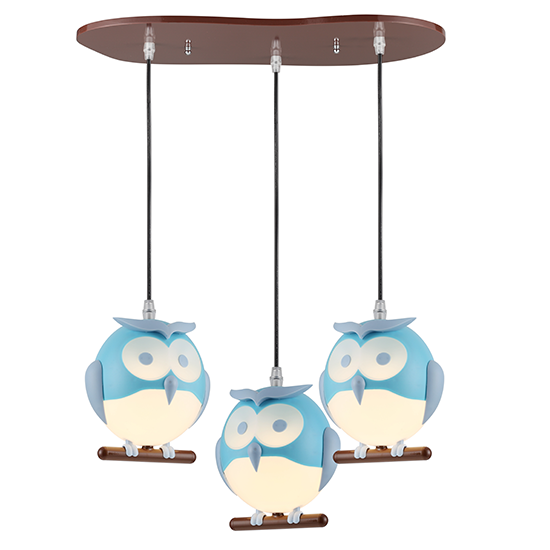 ACA DECOR   – Κρεμαστό Φωτιστικό 3ΧΕ14 Μπλε Πλαστικό Κουκουβάγια 50Χ30ΧΗ100cm