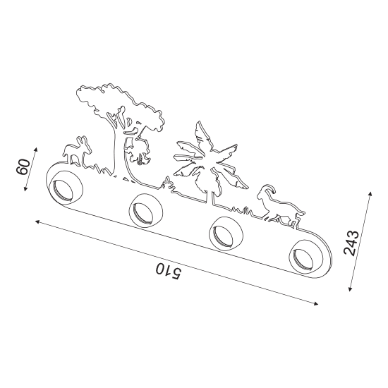 ACA DECOR  – Επιτοίχιο Φωτιστικό 4ΧΕ27 Πορτοκαλί  Μεταλλικό + Mdf Ζούγκλα 51Χ24,3Χ13,5cm