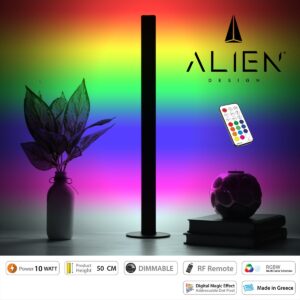 GloboStar® ALIEN-DIVA-BLACK-50-11 ALIEN Design DIVA Μοντέρνο Minimal Nordic Μεταλλικό Φωτιστικό Επιτραπέζιο – Πορτατίφ – Λαμπατέρ Μαύρο LED 10W 1500lm με Ασύρματο Χειριστήριο RF & Dimmer IP20 Πολύχρωμο RGBW Ψηφιακή με Τρεχούμενα Εφέ  Μ3 x Π1.6 x Υ50cm
