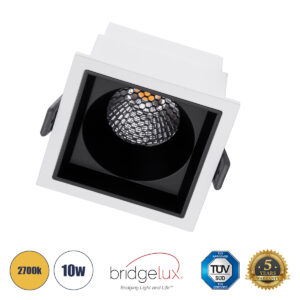 GloboStar® PLUTO-M 60271 Χωνευτό LED Spot Downlight TrimLess Μ8.4xΠ8.4cm 10W 1250lm 38° AC 220-240V IP20 Μ8.4 x Π8.4 x Υ5.9cm – Τετράγωνο – Λευκό με Μαύρο Κάτοπτρο & Anti-Glare HoneyComb – Θερμό Λευκό 2700K – Bridgelux COB – 5 Years Warranty