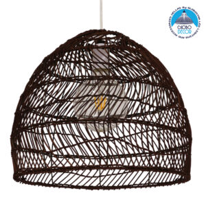GloboStar® MALIBU 00970 Vintage Κρεμαστό Φωτιστικό Οροφής Μονόφωτο 1 x E27 Καφέ Ξύλινο Bamboo Φ40 x Y35cm