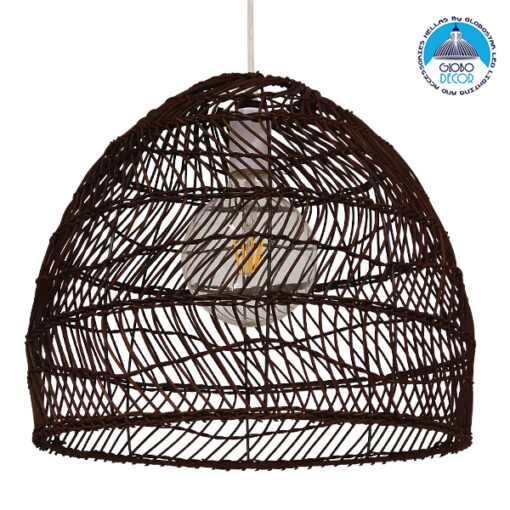 GloboStar® MALIBU 00970 Vintage Κρεμαστό Φωτιστικό Οροφής Μονόφωτο 1 x E27 Καφέ Ξύλινο Bamboo Φ40 x Y35cm