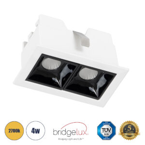 GloboStar® LUMINAR SUPERIOR 60317 Χωνευτό LED Spot Downlight TrimLess 4W 540lm 36° AC 220-240V IP20 Μ7.5 x Π4.3 x Υ4.5cm – Λευκό με Μαύρο Κάτοπτρο – Θερμό Λευκό 2700K – Bridgelux High Lumen Chip Gen2 – TÜV Certified Driver – 5 Years Warranty