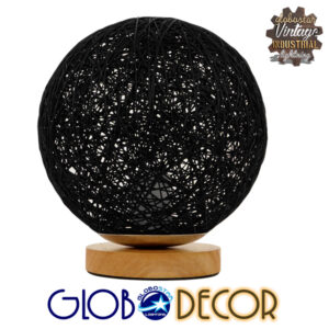 GloboStar® OCEANA 01338 Μοντέρνο Επιτραπέζιο Φωτιστικό Πορτατίφ Μονόφωτο Μαύρο Ξύλινο Ψάθινο Rattan Φ20 x Υ22cm