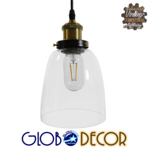 GloboStar® WICKHAM 01168 Vintage Κρεμαστό Φωτιστικό Οροφής Μονόφωτο 1 x E27 Γυάλινο Καμπάνα Φ14 x Y23cm