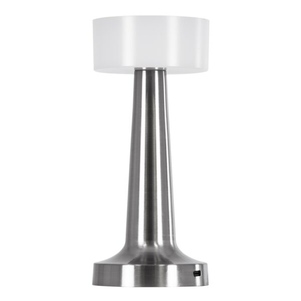 GloboStar® NANNA 76473 Μοντέρνο Επιτραπέζιο Φωτιστικό Πορτατίφ LED 1.5W 105lm 120° DC 5V Επαναφορτιζόμενο με Μπαταρία Li-ion 1800mAh – Διακόπτη Αφής με 3 Εναλλαγές Φωτισμού CCT Θερμό – Φυσικό – Ψυχρό 1500K – 4500K – 6000K Dimmable – D9 x 21cm – Ασημί