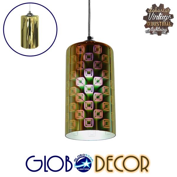 GloboStar® URANUS 01352 Μοντέρνο Κρεμαστό Φωτιστικό Οροφής Μονόφωτο 1 x E27 Γυάλινο Νίκελ Χρυσό 3D Φ12 x Υ22cm