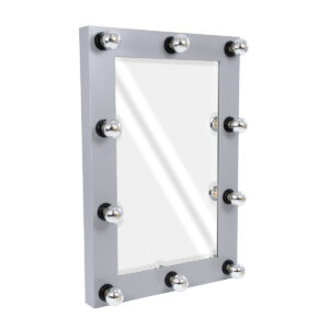 GloboStar® MAKEUP MIRROR-60×90-3 Μοντέρνος Καθρέπτης Μακιγιάζ με Πλαίσιο Φυσικού Ξύλου με Διακόπτη On/Off 10 x E27 AC220-240V – Μ60 x Π7 x Υ90cm – Γκρι Τσιμέντου