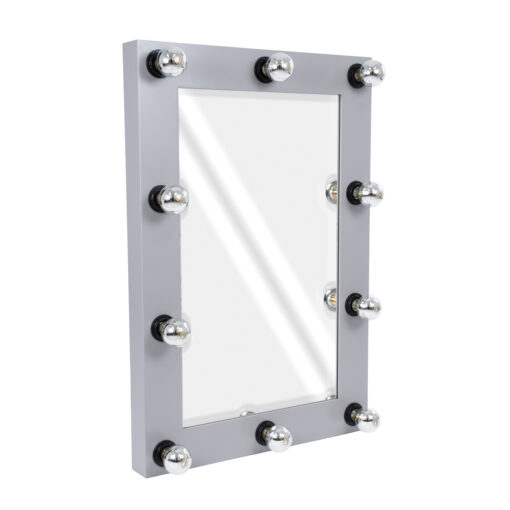 GloboStar® MAKEUP MIRROR-60×90-3 Μοντέρνος Καθρέπτης Μακιγιάζ με Πλαίσιο Φυσικού Ξύλου με Διακόπτη On/Off 10 x E27 AC220-240V – Μ60 x Π7 x Υ90cm – Γκρι Τσιμέντου