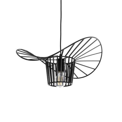 GloboStar® LUMINOVA 61462 Μοντέρνο Κρεμαστό Φωτιστικό Πλέγμα Μονόφωτο 1 x E27 IP20 Μαύρο Σχοινί με Μαύρο Σύρμα – Μ42 x Π42 x Υ20.5cm