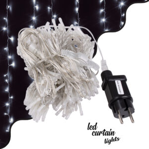85804 Διακοσμητική Κουρτίνα 3 x 3 Μέτρα με Controller 8 Προγραμμάτων Φωτισμού – Επεκτεινόμενη 300 LED 6W AC 230V με Διάφανο Καλώδιο & Πρίζα Schuko Αδιάβροχη IP44 Ψυχρό Λευκό 6000K Μ3 x Υ3m