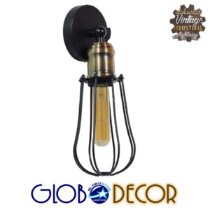GloboStar® AVOCANDO 01056 Vintage Industrial Φωτιστικό Τοίχου Απλίκα Μονόφωτο Μαύρο Μεταλλικό Πλέγμα Φ12 x Μ15 x Π12 x Υ32cm