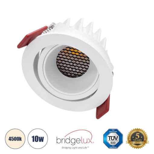 GloboStar® LEO-R 60284 Χωνευτό LED Spot Downlight TrimLess Φ8.5cm 10W 1300lm 38° AC 220-240V IP20 Φ8.5 x Υ6.6cm – Στρόγγυλο – Κινούμενο – Λευκό & Anti-Glare HoneyComb – Φυσικό Λευκό 4500K – Bridgelux COB – 5 Years Warranty